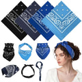 PLULON Bandanas for Men Women 4/12/24/30 Pack, Paisley Pattern Bandana Bulk Headbands Handkerchief Face Mask 100% Polyester - color: Blue, Light Blue, Black, Navy Blue