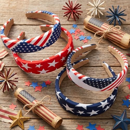 Huachi 4th of July Headbands for Women Non Slip, American Flag Headbands for Women’s Hair 1 inch Wide, Red White and Blue Hair Accessories, Patriotic Head Bands Cute USA Headband for Girls 4PCS - color: Red White and Blue Headbands Set