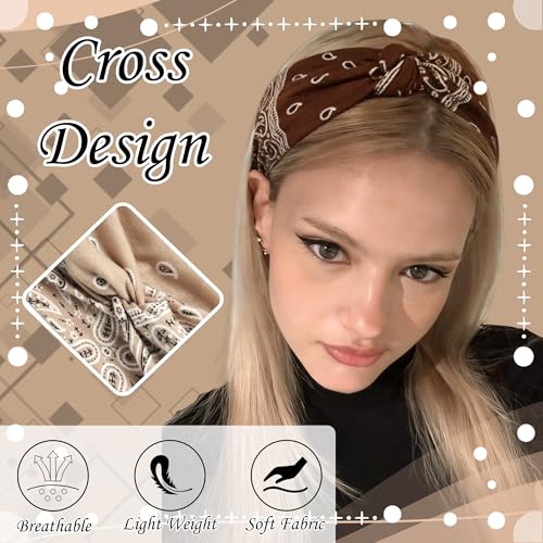 3 Pack Boho Headbands for Women Short Twist Knotted Head Wraps Turban Stretchy Leopard Hair Bands Elastic Non-Slip Workout Head Wraps Accessories - color: Bohemia