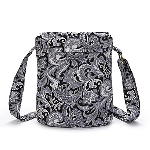 OPQRSTU Women's Retro Small Size Canvas Shoulder Bag Hippie Boho Crossbody Handbag - color: Grey