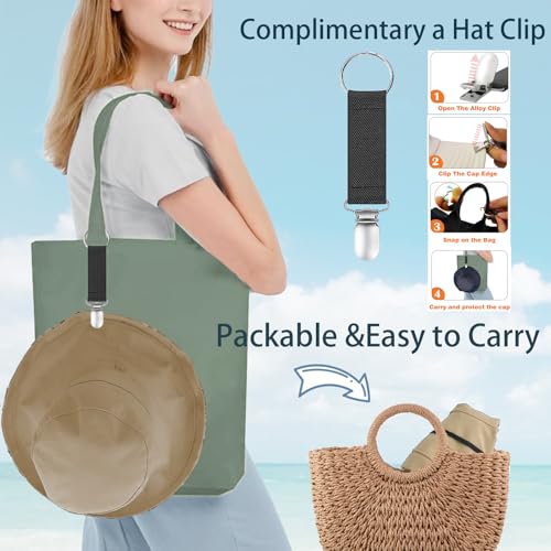 vidsel Womens Sun Hats Wide Brim Reversible Bucket Cotton Hat Packable Summer Travel Cap with Hat Clip,UV Protection - color: Khaki2, size: Medium