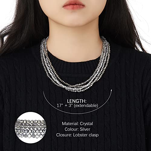 Noessla Beaded Statement Necklaces for Women Layered Chunky Bead Necklace Fashion Costume Jewelry Gifts for Mom - color: 029-Silver