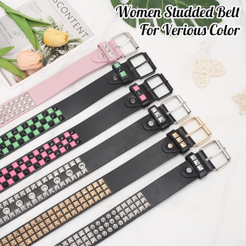 Studded Belt, Metal Punk Rock Rivet belt with Bright Pyramid Studded for Women Men - color: Gold, size: Fit Pant 45-50 Inch