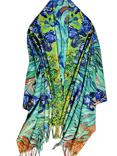 VENVSBEE Reversible Scarf Soft Large Shawl Wrap Blanket Double Sided Art Print Warm Pashmina Stoles Klimt Van Gogh Gifts - color: Art 07