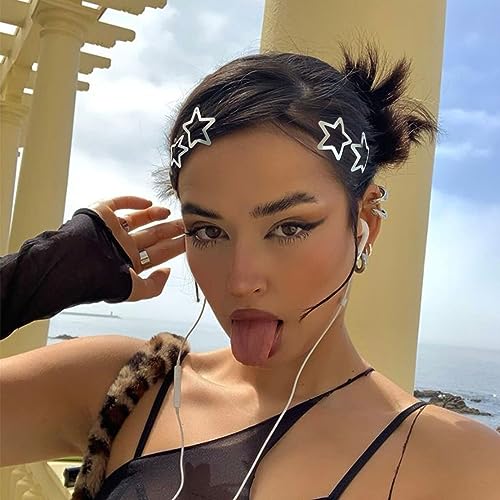 Star Hair Clips 2000s Y2K Snap Hair Barrettes Non Slip Star Hair Accessories Silver Metal Hair Clips for Girls Women -15 PCS 1.57" - color: 15 P - 1.57"-silver