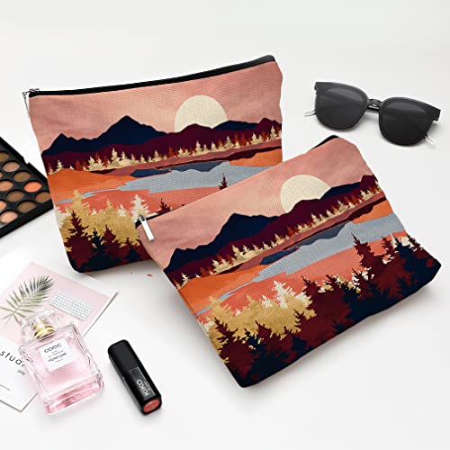 Cute Makeup Bag for Purse Canvas Waterproof Funny Cosmetic Bags for Women Zipper Travel Toiletry Pouch-Mountain Makeup Bags-Red - color: Mountain Makeup Bags-Red