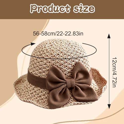 Womens Straw Hat Foldable Wide Brim Floppy Beach Sun Hats, Bucket Cap with Bowknot for Girls - color: Beige
