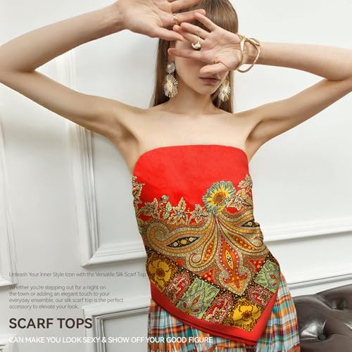 Head Scarf for Women Hair - 2 Pack 35" Square Satin Scarf, Silk Hair Scarf for Women Head Wrap for Sleeping - color: Military Green & Red