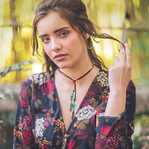 HUASAI Choker Necklace for Women Boho Necklaces Country Concert Outfits for Women Layered Western Choker Necklace Boho Cowgirl Jewelry Accessories Dress - color: E:Turquoise Boho Necklace