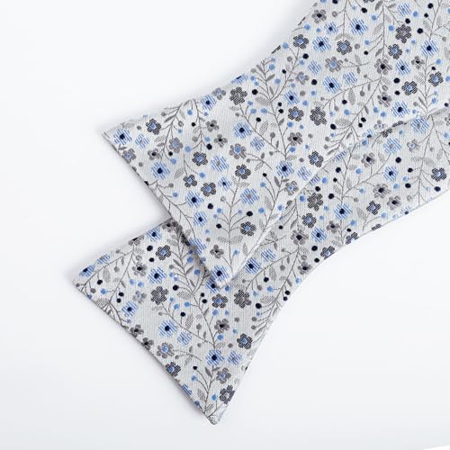 Alizeal Mens 2pcs Classic Floral Pattern Self-tied Bow Tie and Handkerchief Set - color: 045-gray+navy Blue