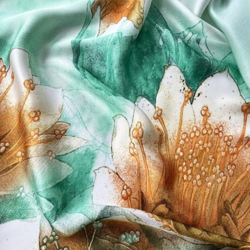 Long Silk Like Scarf Lightweight Satin Scarves Large Sunscreen Shawl Wrap for Women - color: 004.big Flowers Green