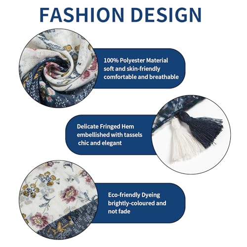 QIUTIMIY Scarf for Women Lightweight Soft Floral Leopard Printed Scarves Fall Winter Fashion Shawl Wrap with Fringe - color: Flower-black White
