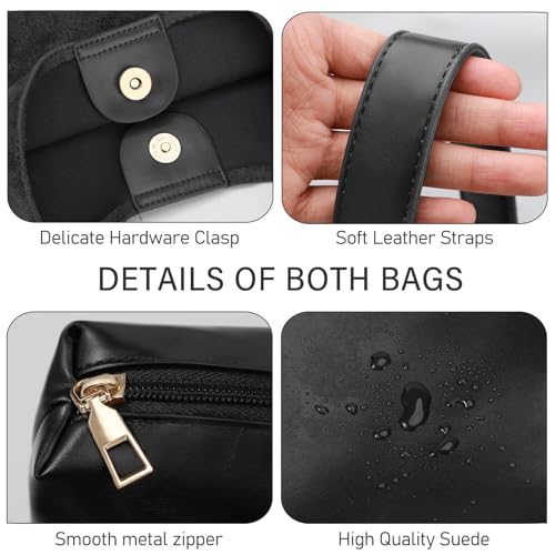 2-Piece Vegan Leather Purse Set for Women: Slouchy Hobo Shoulder Bag & Suede Tote Bag - color: Black