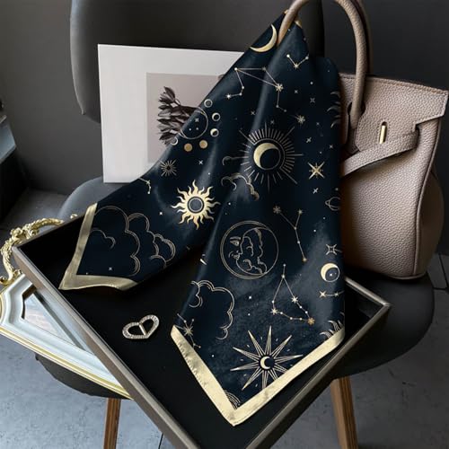 Scarf Silk Feeling Square Satin Head Hair Scarf Wrap 27.5 Inches Headwear Aesthetic Cute Decoration Women Girls - color: V-16-sun Moon