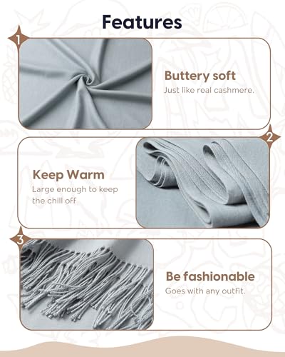 maamgic Women's Winter Scarf Soft Warm Scarf for Women Cozy Shawl Wraps for Women Lightweight Pashmina Style Wrap - color: Solid Ash Blue Light