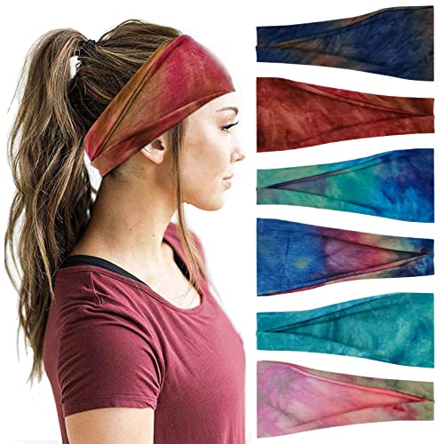 YONUF Headbands For Women Workout Wide Headband Yoga Head Bands For Women's Hair Accessories Fashion Band Tie Dye 6 Pack - color: Tie dye 2