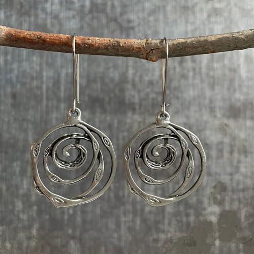 Boho Teardrop Earrings, Handmade Copper Bohemian Earrings, Dangle Antique Ethnic Jewelry for Women - color: Silver Set