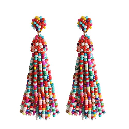 NLCAC Women's Beaded tassel earrings Long Fringe Drop Earrings Dangle 6 Colors - color: confetti
