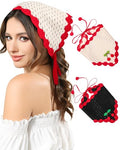 AWAYTR Crochet Head Scarf Hair Bandanas Women Knit Bandana Headband Scarf Tie-Back Head Coverings Floral Headscarf - color: Cherry - Black + White