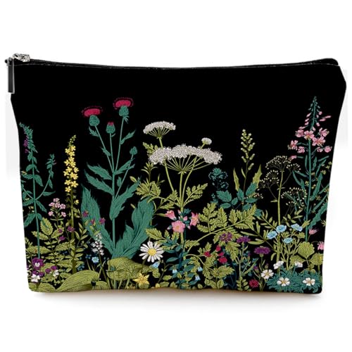Small Makeup Bag for Purse Cute Canvas Waterproof Cosmetic Bags for Women Zipper Travel Toiletry Pouch-Wildflowers Makeup Bags - color: Wildflowers Makeup Bags
