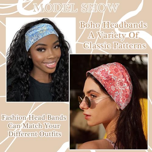Boho Headbands Floral Wide Hair Bands Stretchy Head Wraps African Turban Headband Knotted Bandana Fashion Hair Scarf Soft Swearbands For Women Girls Yoga Running Spa Workout - color: Style 81