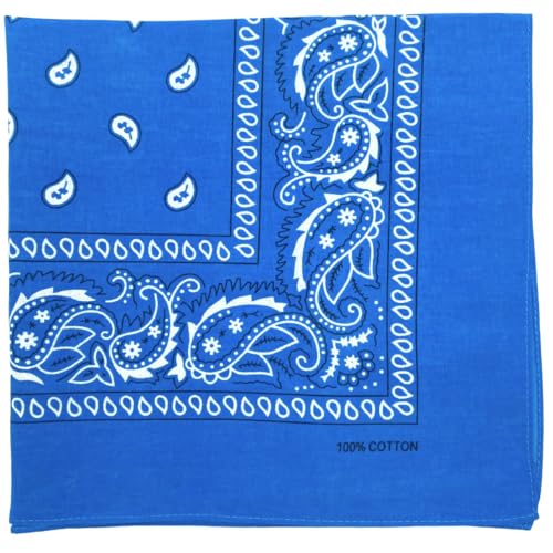 MDSTYLE 100% Cotton Bandana for Men & Women 22" x 22" Paisley Pattern Handkerchief Headband Scarf - color: Blue