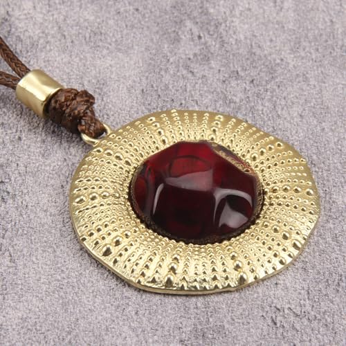 Bohemian Women's Leather Long Pendant Necklace Sweater necklace Adjustable Retro Woven Handmade Jewelry - color: Gold Red Stone