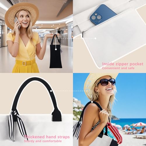 OKBA 6 PCS Personalized Classic Canvas Tote Bag(Black and White),Inside Zipper Pocket Grocery Tote DIY Gift,for Wedding,Birthday,Beach,Perfect Gifts for Women,Mom,Teachers,Friends