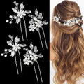 4 PCS Flower Hair Piece Bride Wedding Pearl Hair Pins Wedding U-shape Hairpins Hair Jewelry for Braids Accessories Silver Hair Accessories for Bride Women Girls Bridesmaids (Silver)