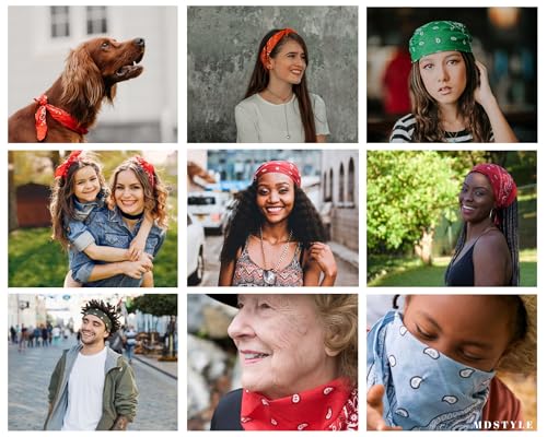 MDSTYLE 100% Cotton Bandana for Men & Women 22" x 22" Paisley Pattern Handkerchief Headband Scarf - color: Orange