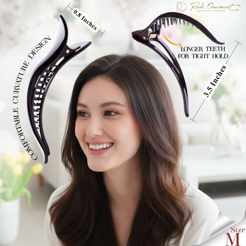 RC ROCHE 6 Pcs Duck Bill Alligator Hair Clips for Women Sectioning Flat Claw Long Thick Hair Inner Teeth Curved Styling Jaw Strong Secure Grip Salon, Medium Black - color: (Medium) Black