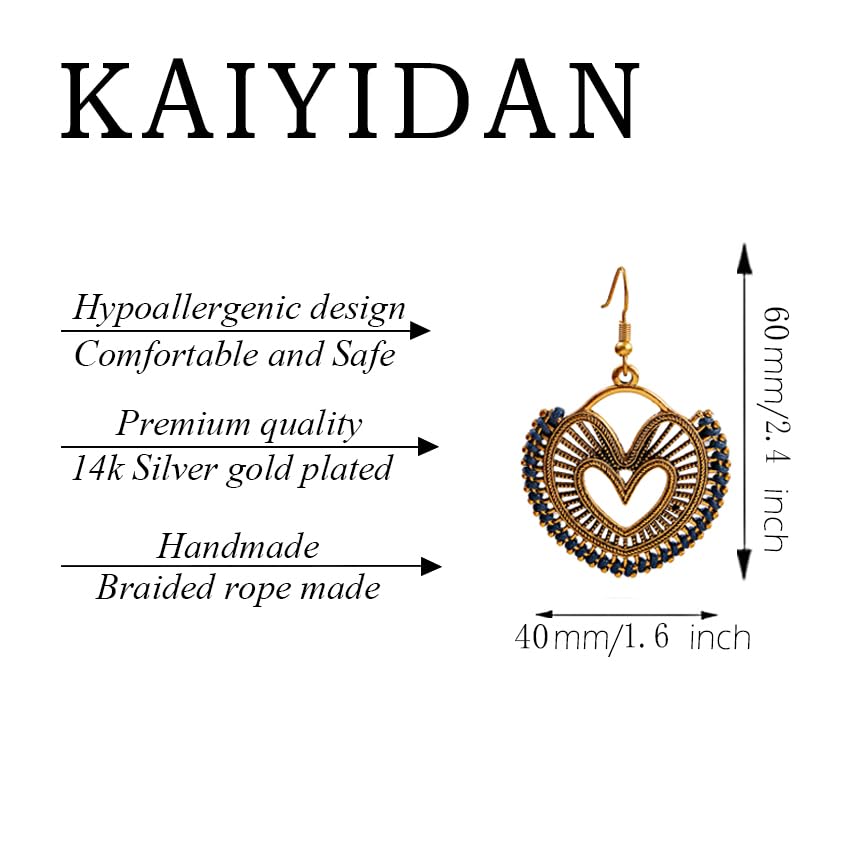 Silver/Gold Boho Dangle Statement Earrings for Women Trendy,Handmade Vintage Dainty Cute Long Drop Summer Earrings,fashion Accessories Jewelry Gifts - color: A15 heart shaped braided rope