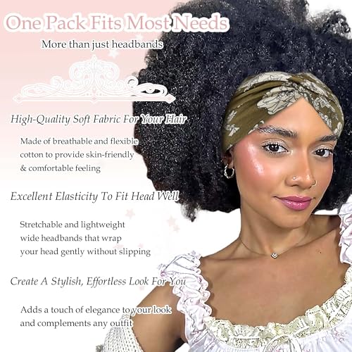 Boho Headbands for Women Cute Wide Headband Floral Print Knotted Turban Head Bands Soft Hair Wraps African Head Scarf Fashion Turban Hairband Large Scarf Headband For Women’s Hair Accessories - color: Style 137