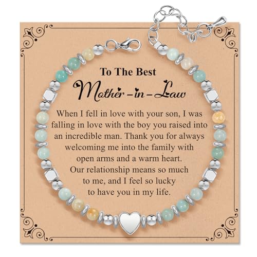 Inspirational Gifts Bracelets for Women: Healing Natural Stone Beaded Bracelets - Mothers Day Birthday Graduation Christmas Gifts for Women Friends Mom Daughter Sister Bestie - color: Amazonite-Mother in Law