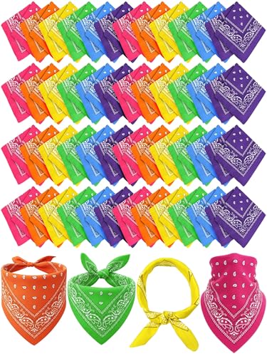 Unittype 48 Pieces Paisley Bandana Novelty Unisex Cowboy Headband Sports Bandannas Scarf Outdoor for Western Party Costume - color: Hot Pink,light Green,orange,neon Yellow,light Blue,dark Purple, style: Classic