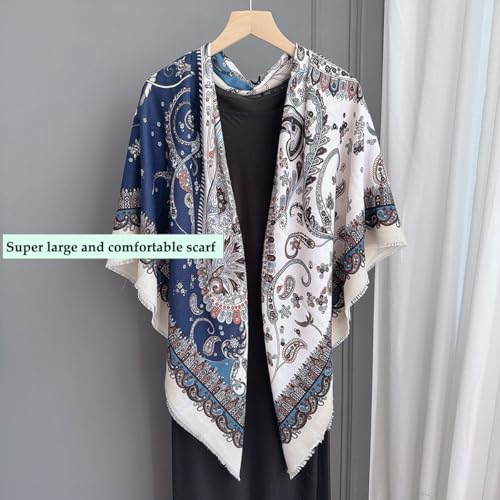 K-Elewon Large Square Scarf 51" Cotton and Linen Hand feel Scarf Fashion Scarves Hair Wrapping Scarfs Neck Scarves for Women - color: H2302