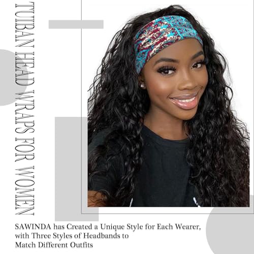 Boho Headbands for Women Wide Knotted Hairbands Stretch Non-Slip Vintage Printed Head Bands Bohemia Head Wraps Accessories for Women and Girls (Pack of 3) - color: Set 2