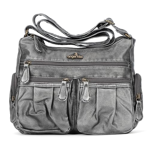 Angel Kiss Crossbody Bags for Women, Ladies Shoulder Handbags and Purses Medium Faux Leather Pocketbooks | Ladies - color: Silver Grey