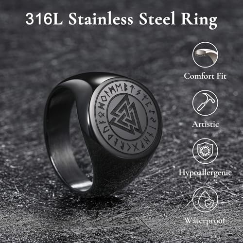 King Will Men's Tungsten Signet Rings Thumb Pinky Biker Band Ring For Men High Polished Plain Wedding Statement Ring Comfort Fit Size 7-12 - color: Runes-Black