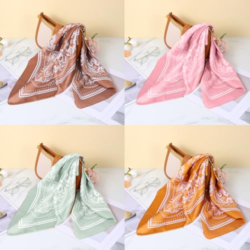 Dimeho 10Pcs 27.5 Inches Satin Head Scarf Square Silk Bandana Fashion Silk Hair Wrap Neck Scarf Boho Headwear for Women Girls