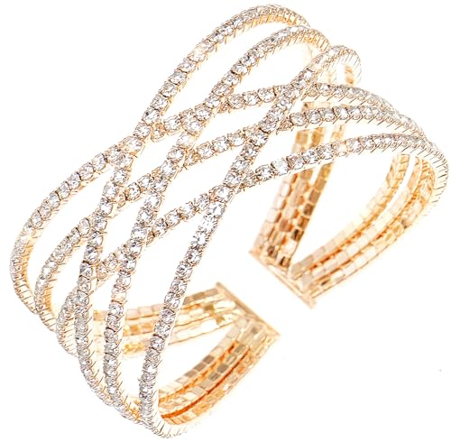 Rhinestone Bracelet for Women MultiLayer Crystal Cuff Bracelet Strand Layered Bracelet - color: Gold 2
