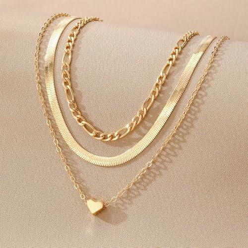 Gold Necklaces for Women Gifts - 14K Gold Plated Necklace for Women Necklaces for Her Tiny Fashion Jewelry for Teens，for Women Friends Jewelry Gifts，Necklace Gold Jewelry Birthday Gifts - style: Three layered heart-shaped layered necklace