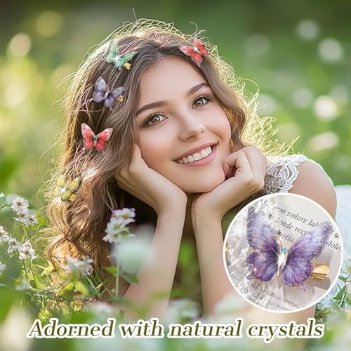 18Pcs Butterfly Hair Clips Crystal Moving Rainbow Glitter Clips Fairy Accessories for Women Hair Accessories for Teens Colorful Hair Clips - color: Crystal