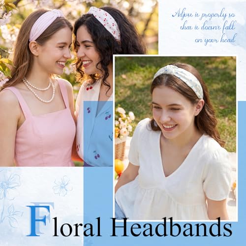 obeoby 8Pcs Floral Headbands for Keep Your Hairstyle, Trendy Knotted Headband for Spring Summer Outfit Non Slip Gifts for Granddaughter - color: Floral series