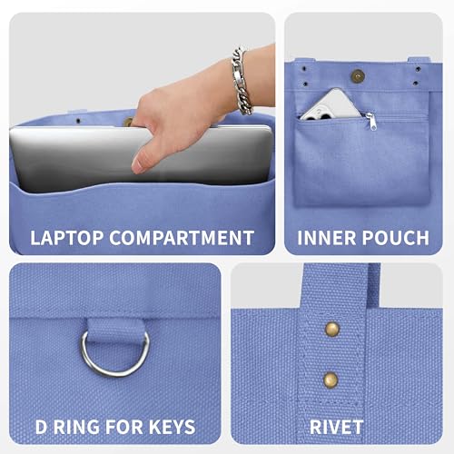 HOMESPON Large Canvas Tote Bag for Women Everything Bag with Pockets and Laptop Sleeve - color: Violet
