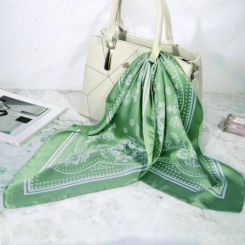DOOBO Satin Head Scarf - 27.5 Inches Silk Bandana Hair Wrap Square Scarf for Women & Girls - color: Green
