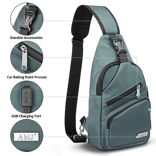 AMJ Crossbody Sling Bag Men Women, Casual Shoulder Backpack, Chest Daypack Satchel for Hiking Travel - color: Green, size: Small