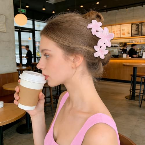 4Pcs Cute Hawaiian Flower Claw Hair Clips for Women Pink Plumeria Large Claw Clips for Thick Thin Hair Strong Hold Beach Hair Accessories for Women and Girls - color: 18-Colorful