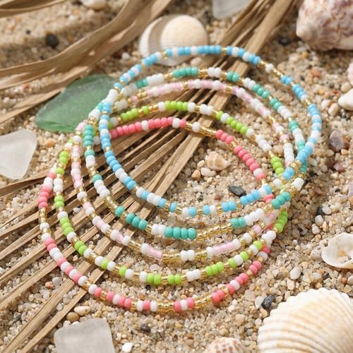 14K Gold Plated Beaded Bracelets Stack Set for Women,Stretch Boho Colorful Beads Ball Jewelry Friendship Summer Trendy - color: Blue