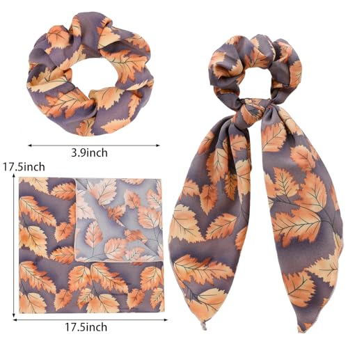 Scarf Scrunchie,6PCS Hair Scarf Ties Bow Scrunchies | Hair Scarves,Scrunchie with Tails,Bandana Scrunchies,Hair Bows,Scarf Ponytail,Hair Accessories for Women,2 in 1 - color: leaf 2B